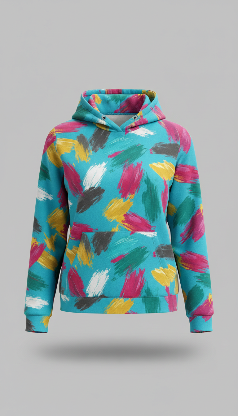 Vivid aqua abstract brushstroke hoodie