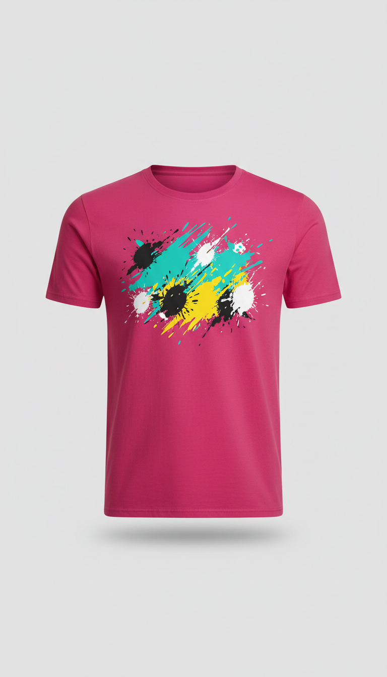 Electric magenta paint splatter tee